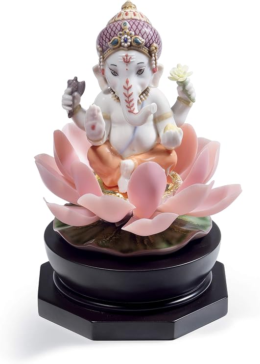 LLADRO Padmasana Ganesha Figurine. Porcelain Ganesha Figure.