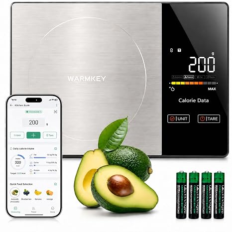 Smart Nutrition Food Scale with App - 1g Precision Digital Kitchen Scale, Tracks Calories & 24 Nutrients, Macros, Fat & Protein for Keto, Fitness & Meal Prep, 11lb/5kg with Tare Function