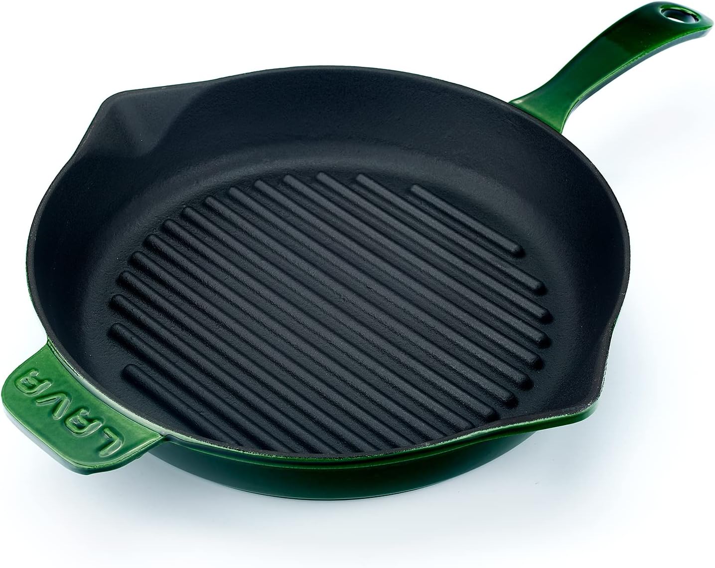 Lava Premium Series - Cast Iron Grill Pan, Round, 28 cm, Solid Handle, Enamel, Majolic Green