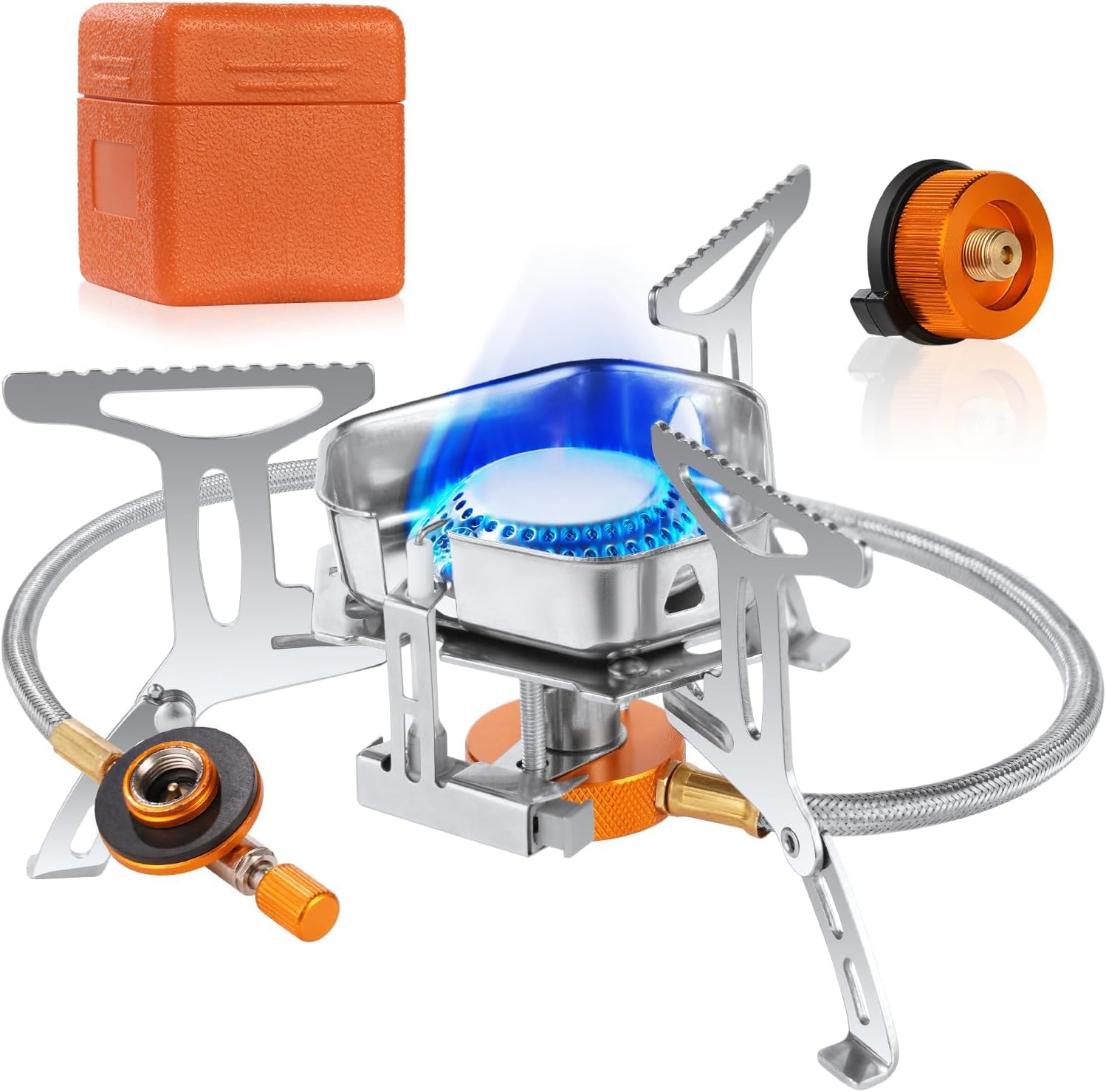 Portable Camping Stove Gas, 3500W Windproof Rocket Camping Gas Stove with Piezo Ignition, Backpacking Burner Cooking Stoves, Foldable Camping Gas Stove for Outdoor Hiking, Picnic, Trekking, BBQ