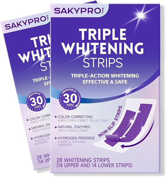 SAKYPRORAL Whitening Strips, Long-Lasting Results, Enamel Safe & Low-Sensitivity, Purple Tooth whitening, Professional Teeth Whitening Strips with Non-Slip Dry Strip Technology, 56 Count (Pack of 1)