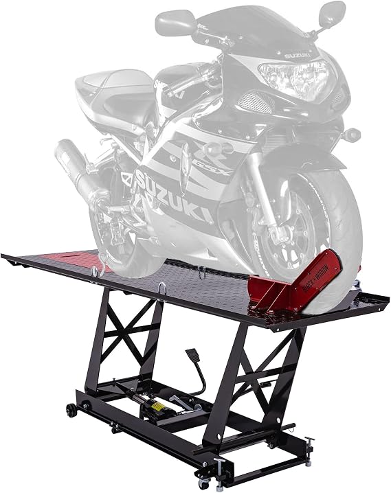 Black Widow Motorcycle Lift Table, Hydraulic, 1,000 lb, 32" H, Wheel Clamp, Drop-Out Panel