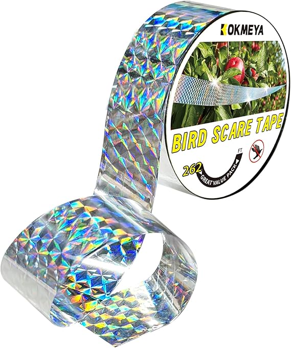 Bird Scare Tapes 262FT*1 Reflective Flash Tape for Birds, Bird Scare Device Double Side Ribbon Scare Birds Away for House, Garden, Yard, Orchard, Patio, Outdoor