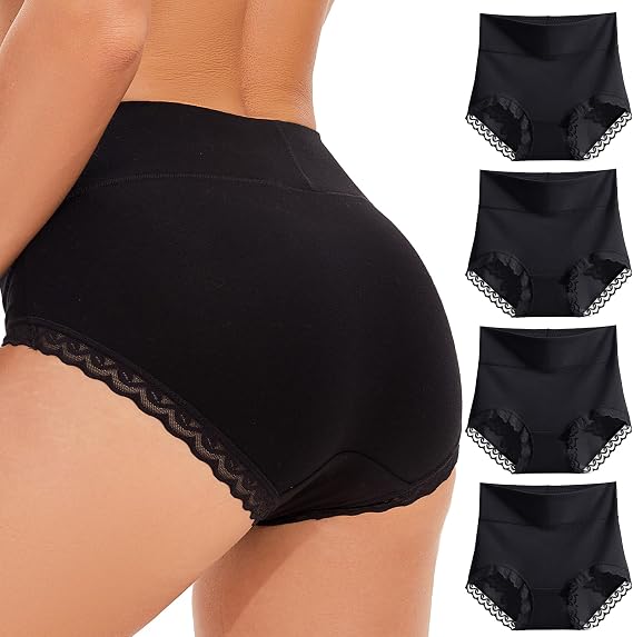 Womens Underwear High Waist Cotton Ladies Knickers Multipack Soft Womens Panties with Lace Trim Stretchy Ladies Pants Breathable Ladies Moisture Wicking underwear UK Women's Full Briefs Packs