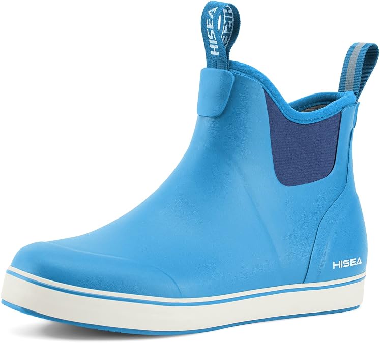 HISEA Women's Deck Rain Boots Waterproof Ankle Rubber Neoprene Shoes | Non-Slip Deck Sole Short Booties, Neoprene Collar & Dual Pull Tabs for Fishing, Boating, Gardening & Rainy Days