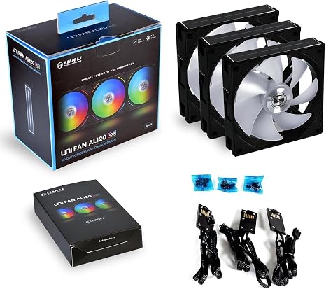 Lian-Li UNI FAN AL120 Revolutionized Daisy-Chain 120mm ARGB Fan, Black, 3-Pack
