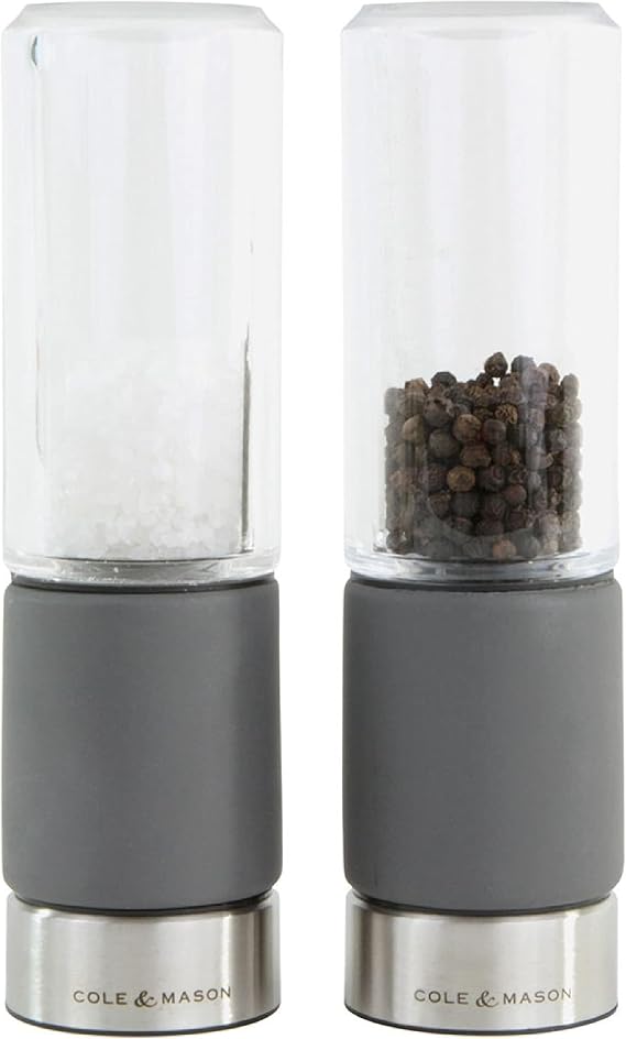 Cole & Mason Regent Concrete Stemless Salt & Pepper Mill Gift Set - Refillable Salt & Pepper Grinder Set with Carbon Steel Precision Mechanisms - Hand Wash Kitchen Tools & Gadgets - Grey