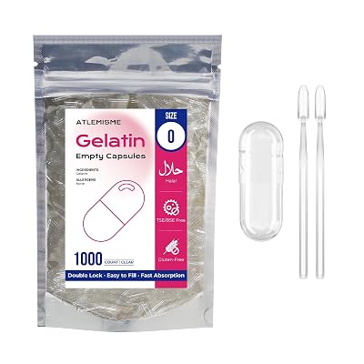 Empty Gelatin Capsules Size 0 - Clear Empty Capsules 1000 Count - Kosher and Halal Pure Gelatin Pill Capsule - DIY Powder Filling - Fillable Gel Caps for Do-It-Yourself Supplements
