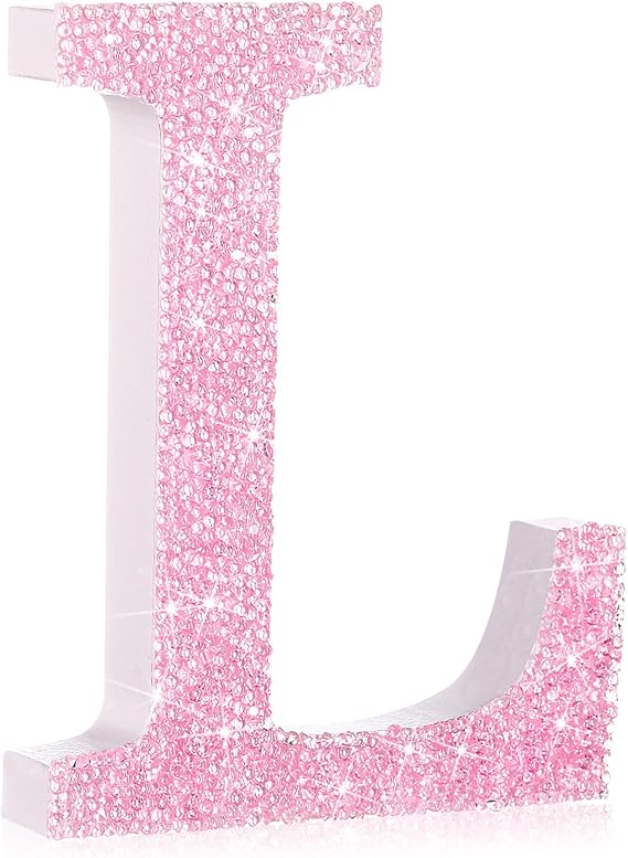5.7" Pink Rhinestone Bling Letters Glitter Crushed Diamond Decor,Letter L