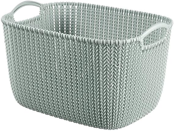CURVER Knit Square Basket Blue 19L CV-101 | 収納 バスケット ランドリー ランドリーバスケット カゴ 洗濯カゴ インテリア収納 おしゃれ 丈夫 北欧 樹脂素材 リネン調 軽い ニット柄
