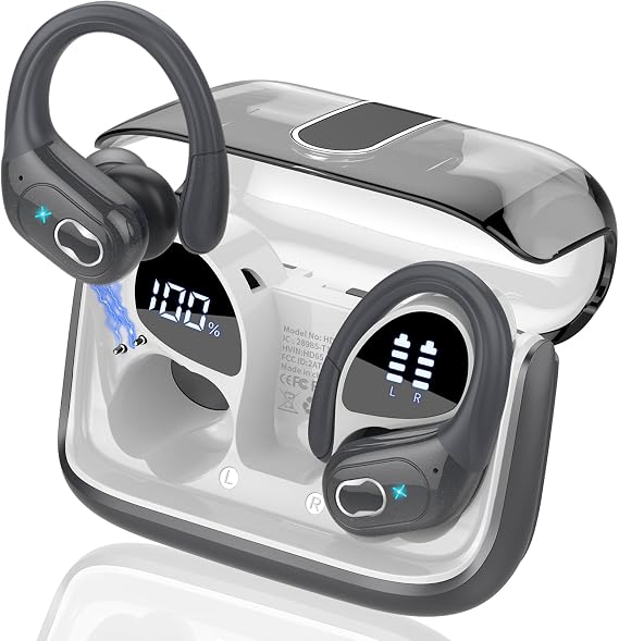 Aptkdoe Bluetooth 5.4 Headphone Sport with Earhooks, ENC Noise Cancelling, IPX7 Waterproof Earphone, Iron Gray