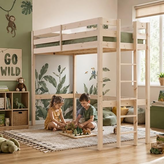 STRICTLY BEDS&BUNKS Double Loft Bunk Bed, Heavy Duty Solid Pine 4ft6 High Sleeper – Suitable for Adults