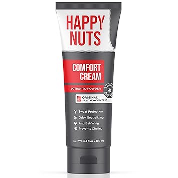 HAPPY NUTS Comfort Cream Deodorant For Men: Anti-Chafing Sweat Defense, Odor Control, Aluminum-Free, Travel Essential, Mens Deodorant & Hygiene Products for Men's Private Parts 3.4 Fl Oz - Original