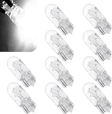 10 PCS T10 Halogen Light Bulb, 12V 5W Car Width Lights, 168 192 Waterproof Daytime Running Lights, Non-glare Instrument Indicator Light, Universal for Most Cars Trucks SUVs