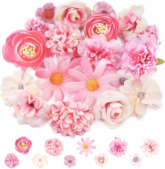 20 PCS Artificial Flower Heads, Realistic Flowers for Cake Deco-10 Styles