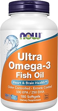 NOW Foods Supplements, Ultra Omega-3 Molecularly Distilled and Enteric Coated, 180 Softgels