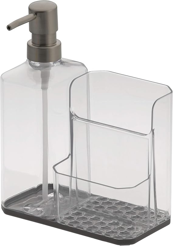 Spectrum Soap Dispenser with Sponge and Brush Holder for Kitchen Sink, Hexa Sink Organizer with Refillable Pump and Removable Base for Easy Cleaning