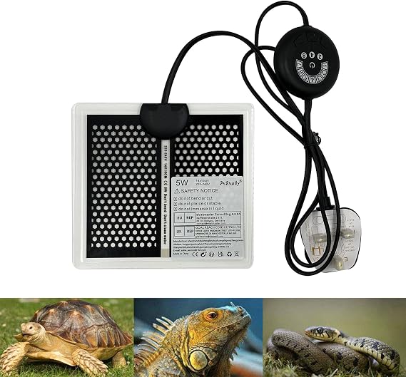 Reptile Heat Pad with 7 Button Temperature Adjustment, Under Tank Terrarium Heat Mat for Reptiles Tortoise Snakes Lizard Gecko Frog Hermit Crab and Other Small Animal, 5W Reptile Heating Pads