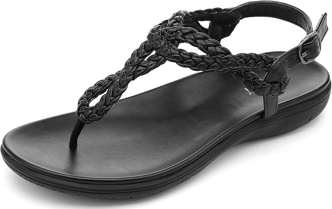 UBFEN Womens Flat Sandals T-Strap Thong Sandals with Arch Support