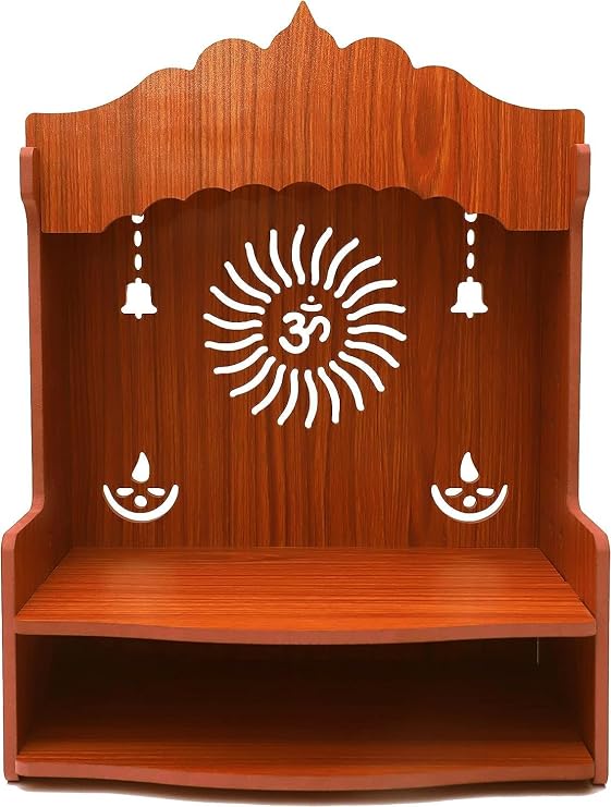 KLAVATE Beautiful Pooja Mandir for Home and Office / Wall Mounted MDF Wooden Temple/Puja Stand (8 mm Plywood Thickness) (Wdn Ombell) (Design 1)