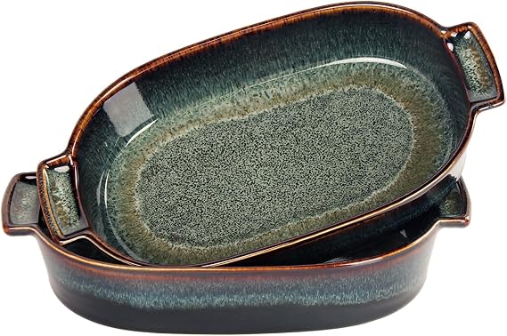 Ceramic Casserole Baking Dish - 15.2 Ounces Baking Dish for Oven, Lasagna Pans, Oven Safe Durable Bakeware for Kitchen Home Decor, Banquet and Dinner Oval 2 pieces, 7.5 x 4.3 Inch