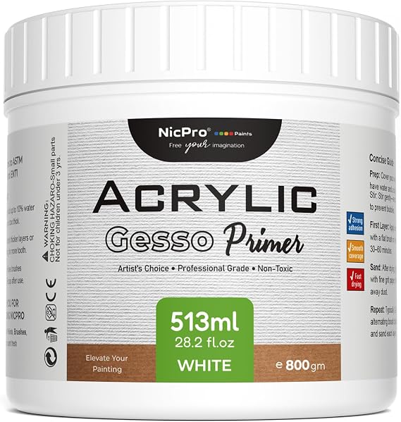 Nicpro White Heavy Gesso Primer for Acrylic Painting(28.2Oz / 834ML)