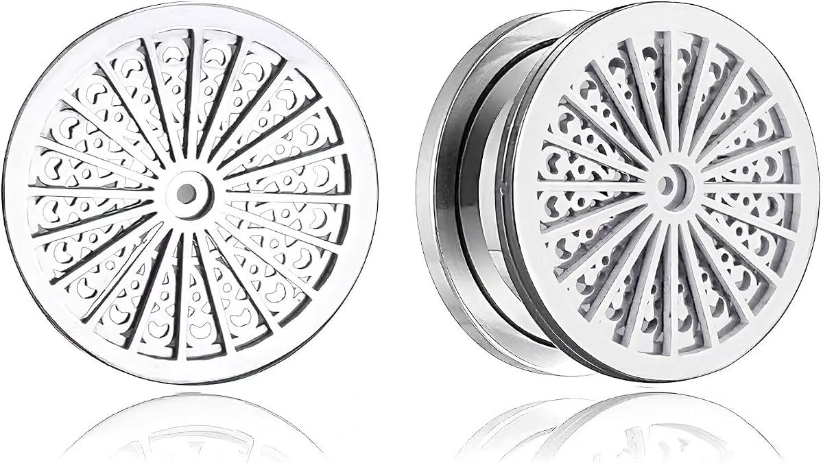 2PCS Stainless Steel Plugs Tunels Gauuges for Stretched Ears, Wheel Ear Gauges Plugs Tunnels 8mm-25mm (0G-1") Body Piercing Jewelry for Women Men