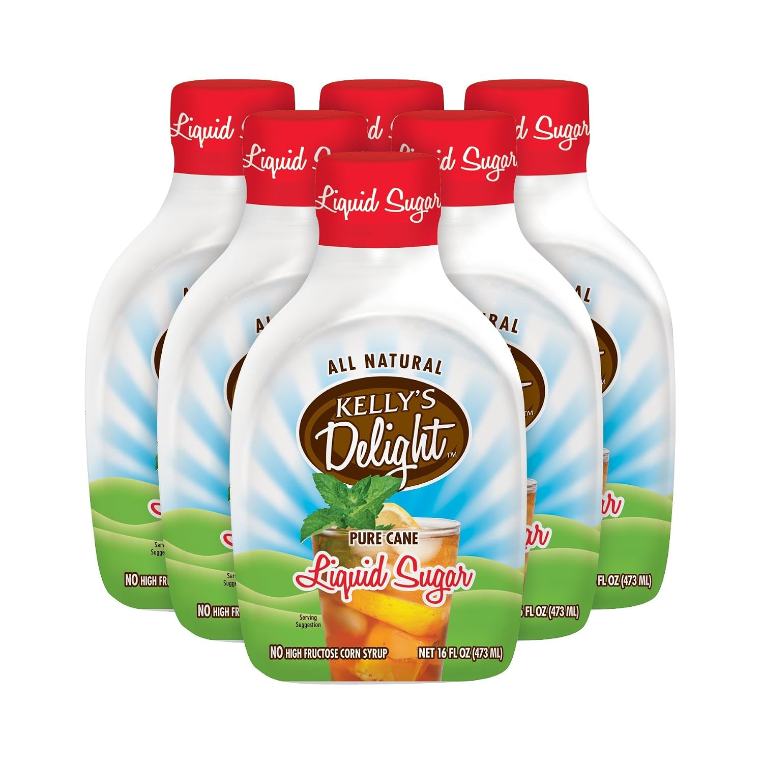 Kelly's Delight Pure Cane Liquid Sugar, Sweetener Syrup for Ice Tea and Coffee, 16 fl oz (6 Pack)