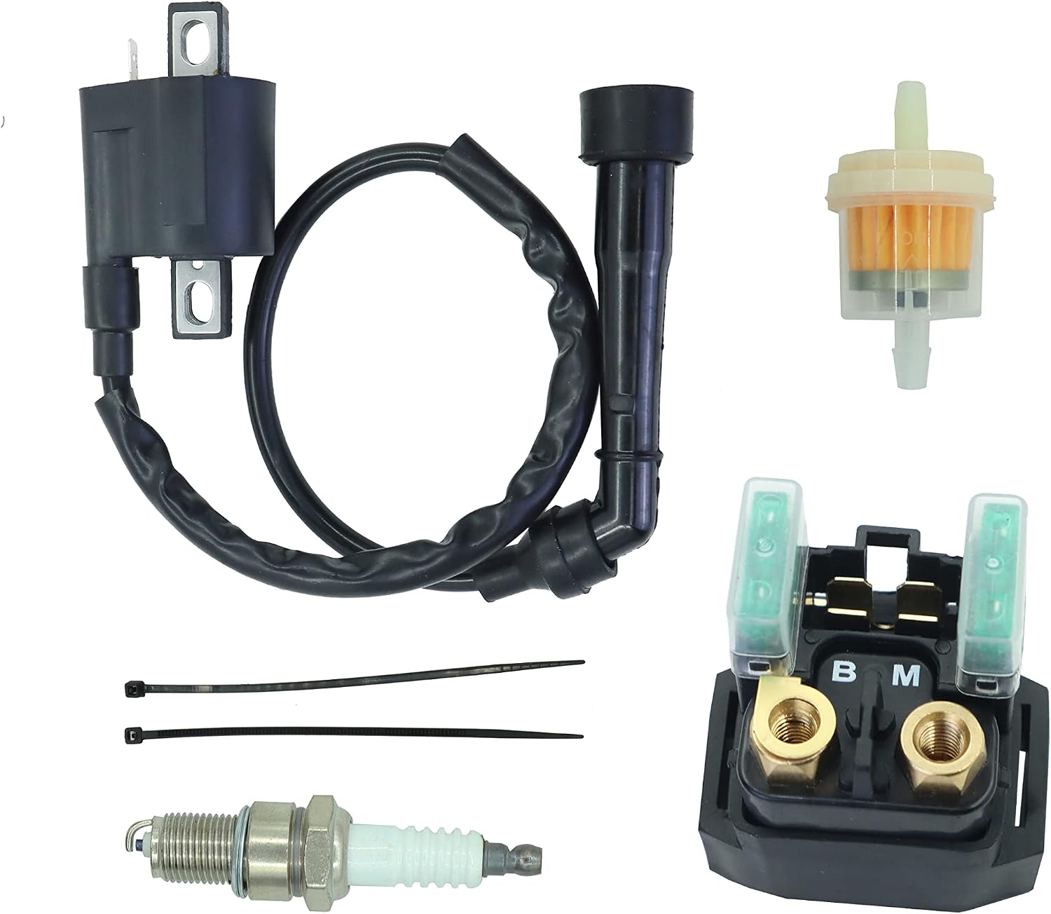 Ignition Coil for Yamaha YXR660 Rhino 660 Grizzly Raptor 660R Big Bear 400,for Kawasaki KFX 400,for Suzuki DRZ400S DRZ400E DRZ400SM Vinson 500 ATV with Starter Solenoid Relay