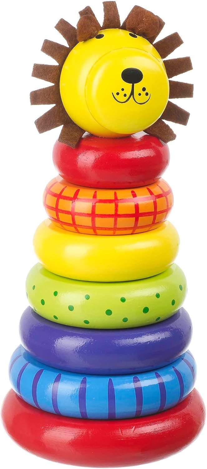 Orange Tree Toys Lion Stacking Ring | Colorful Wooden Educational Puzzle for Toddlers 1, Sustainably Made, Perfect for Learning Size Differentiation