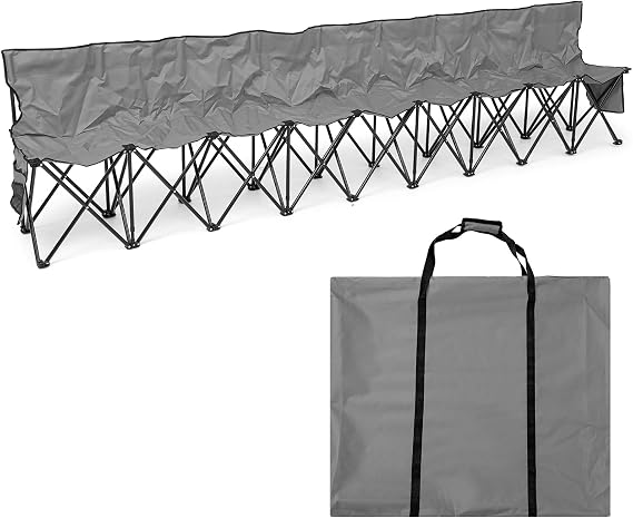 Folding Soccer Bench Chair Portable Team Sports Sideline Bench for Football Camp Travel Events Outdoor Seating with Storage Bag(Classic,Gray,9 Seats)