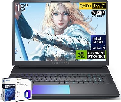 Alienware 18 Area-51 Gaming Laptop, NVIDIA RTX 5080 16GB GDDR7, 18 QHD 300Hz Display, Intel Ultra 9 275HXBeats i9, 4K Camera, WiFi 7, BT 5.4, 64 GB DDR5, 1 TB SSD, Win 11 Pro, Office Pro Lifetime