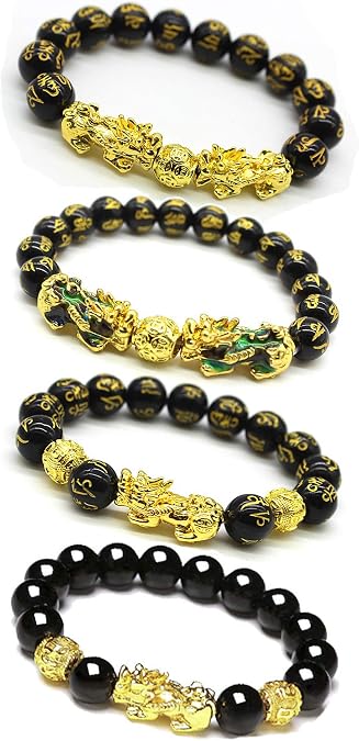 Feng Shui Good Luck Bracelets for Men Women Obsidian Bead Chinese Lucky Charm Bracelet Pixiu Yao Attract Wealth Porsperity Feng Shui Jewelry Father's Day Gift