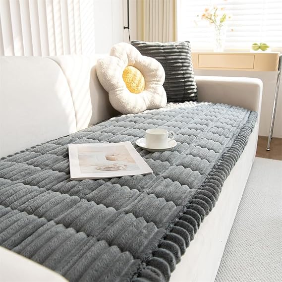 LINGKY Thick Sofa Covers Washable - Soft Corduroy Sofa Cover 2 3 4 Seater, Non-Slip Sofa Slipcovers, Sofa Cushion Covers Pet Couch Covers Furniture Protector for Living Room (Dark Grey, 70x150cm)