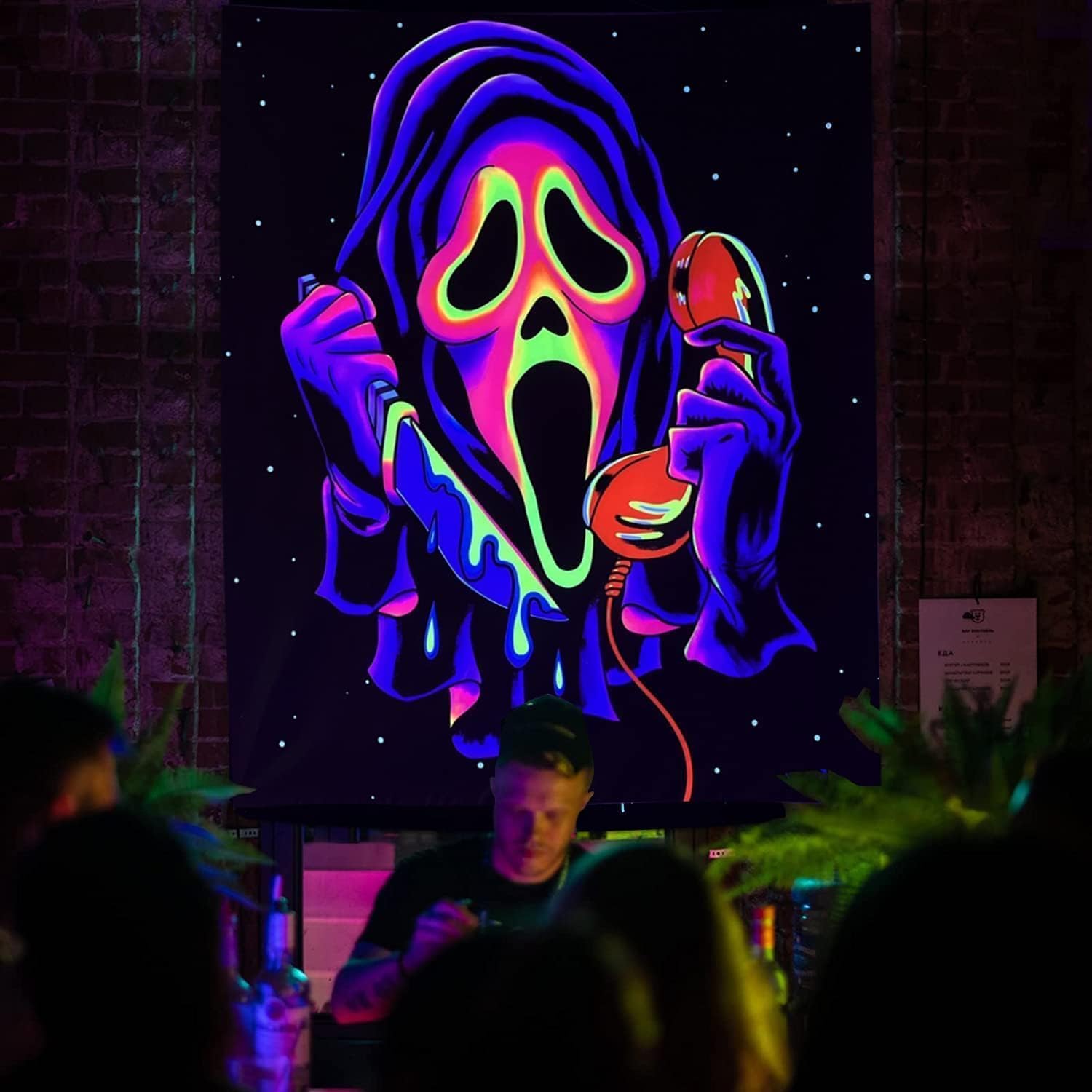 Simpkeely Blacklight Horror Face Tapestry, UV Reactive Ghost Wall Hanging Tapestries, Glow in the Dark Party Backdrop Tapestry for Bedroom, Living Room - 130cm x 150cm