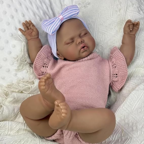 Realistic Reborn Baby Dolls Black Girl Pickle 19 Inch African American Real Life Baby Dolls Soft Cloth Body Lifelike Newborn Sleeping Babies Doll That Look Real Toy