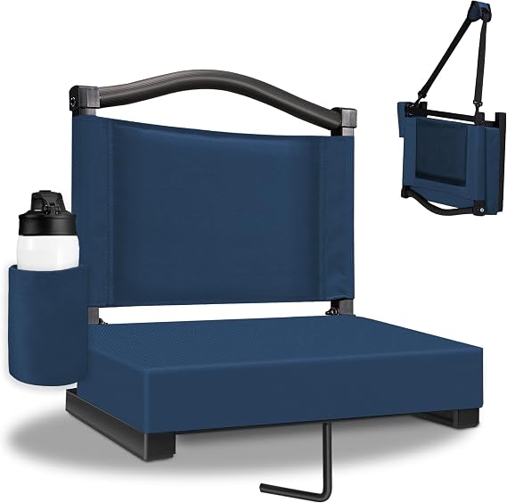Fragess Bleacher seat, Stadium Seats with Back Support and Thick Cushion, Bleacher Chairs with Shoulder Strap and Side Pocket, Stadium Seat for Bleachers, Perfect for Sports Events(Navy Blue)
