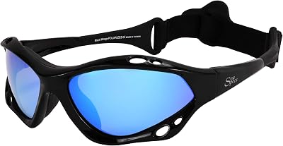 SeaSpecs Black Mirage Surfing Kiteboarding Jetskiing Windsurfing Sunglasses with Blue Mirror