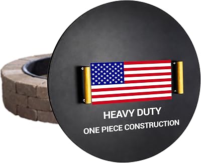 28 Round Fire Pit Lid Heat Resistant fire pit cover round metal for Outdoor Fireplace -16 Gauge Steel Flat Fire Pit Burner Pan Cover with 2 Wooden Handles Snuffer Lid for Patio FirePit Ring