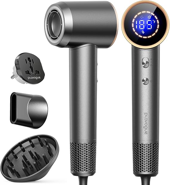 Dual Voltage Travel Hair Dryer with Diffuser, High-Speed Ionic Blow Dryer for Women, Fast Drying, Low Noise, Lightweight, No Heat Damage, European
