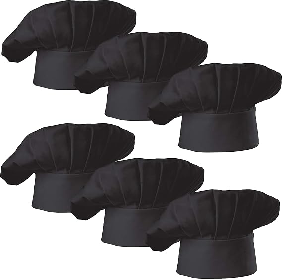 Hyzrz Chef Hat Set of 6 PCS Pack Adult Adjustable Elastic Baker Kitchen Cooking Chef Cap (Black)