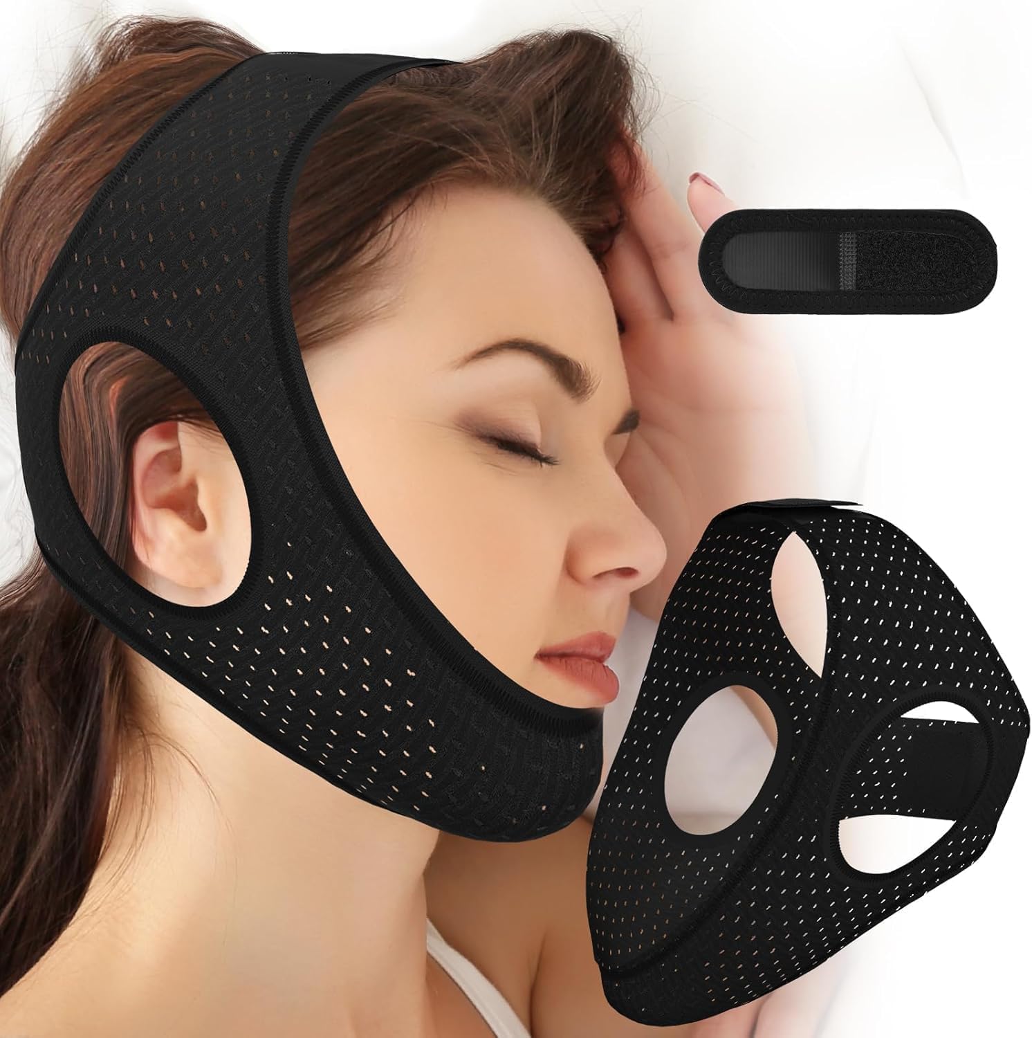 Anti Snoring Devices, Effective Airflow Jaw Strap for Sleep Apnea, Chin Strap for Sleeping Breathable and Comfortable, Adjustable Anti Snoring Chin Strap for Men and Women
