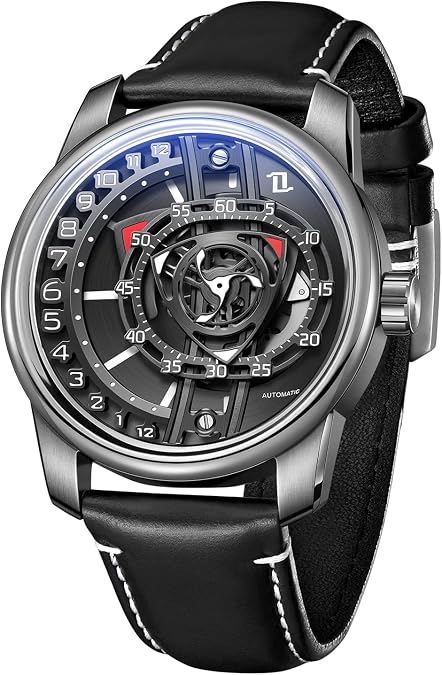OBLVLO Fashion Rotor Concept Leather Strap Waterproof Automatic Watch High-tech Super Luminous Forged-Carbon Classic Mechanical Watches for Men JM-Rotor