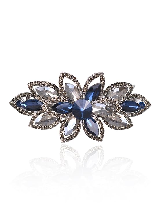Floral Rhinestone Hairpin Luxury Crystal Flower Hair Barrette Clip (Gray-Blue)
