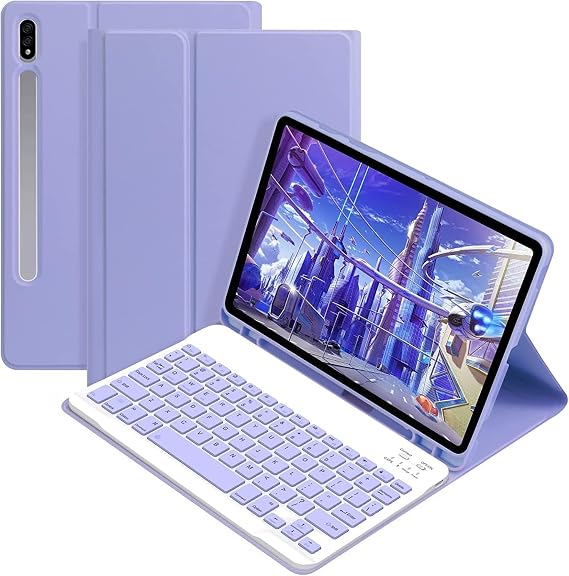 Bluetooth Turkish Q Keyboard Case Compatible with Samsung Galaxy Tab S9 FE Plus/S10 Plus/S9 Plus12.4 inch 12.4 (Not Tablet) (Lila)