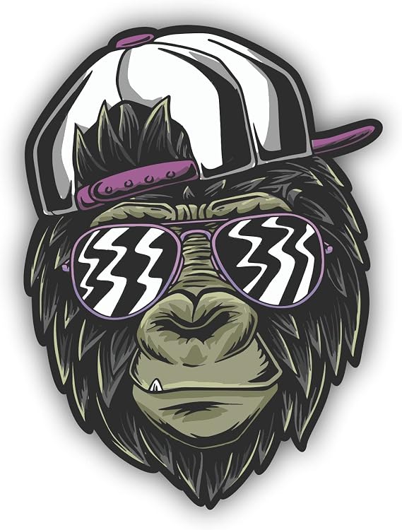 VulgrCo Cool Gorilla Monkey Ape Glasses Hat Funny Sticker Vinyl Waterproof UV Resistant Decal for Phones Laptops Water Bottles Tumblers Boats Cars Trucks Windows Kayak 3" inch Bumper Stickers