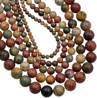 AD Beads Natural Gemstone Round Loose Beads 15 for Bracelet Necklace Earrings Jwelery Making Crafts DIY 4mm, Multicolor Picasso Jasper