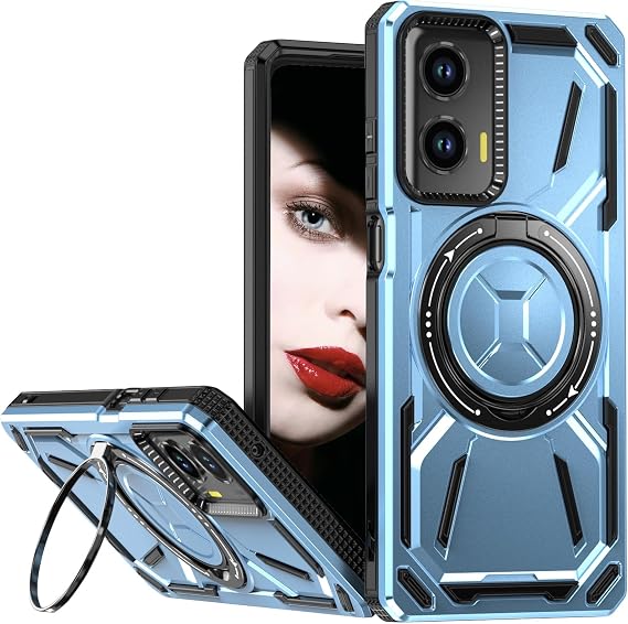 for Motorola Edge 50 Fusion Armor Case with 360 Ring Kickstand, Dual Layer Military Grade Heavy Duty Shockproof Protection Rugged Phone Case Cover for Motorola Edge 50 Fusion. SHJ-Blue
