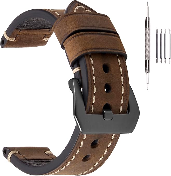 EACHE Vintage Crazy Horse & Oil Wax Thick Leather Watch Bands for Men