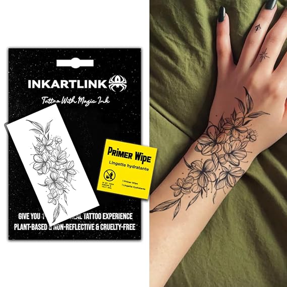 INKARTLINK Flowers 1 Temporary Tattoos, Realistic Waterproof